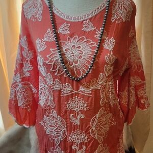 Embroidered Coral Top